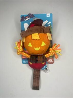 Bark Pumpkin Jack Crow Lantern Plush Dog Toy in Orange, Yellow, Brown